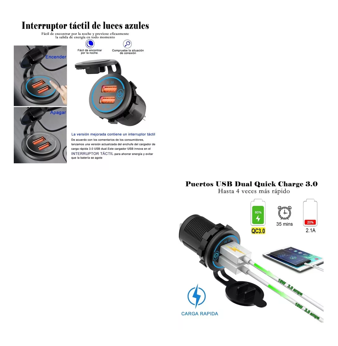 Foto 3 pulgar | Cargador de Celular para Auto Iluminado USB Dual 3.0A