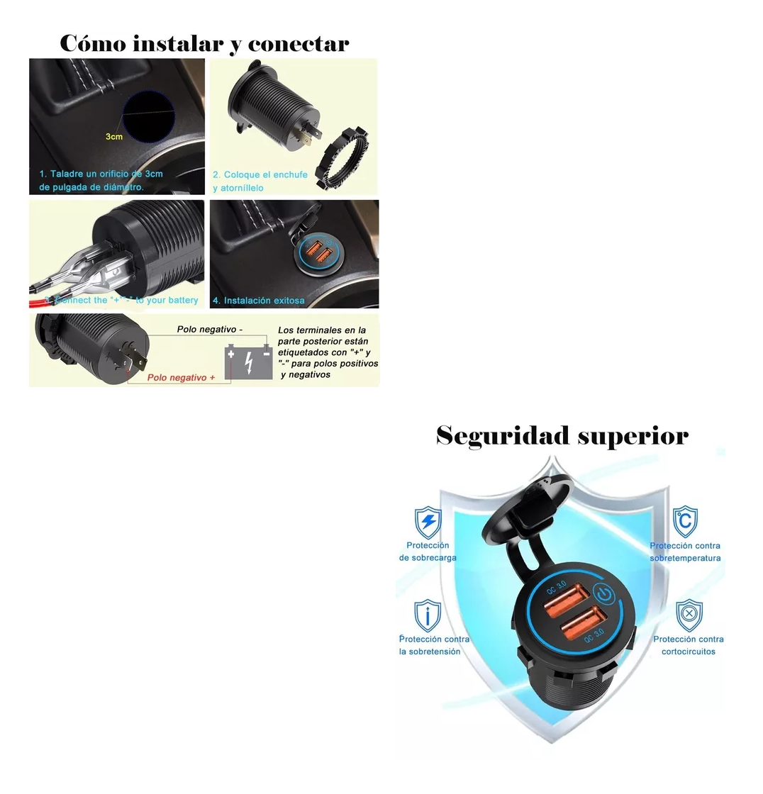 Foto 4 | Cargador de Celular para Auto Iluminado USB Dual 3.0A