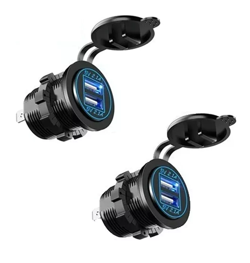 Cargador de Celular Iluminado Dual USB Salida 12v 2.1a para Coche o Moto 2 Piezas