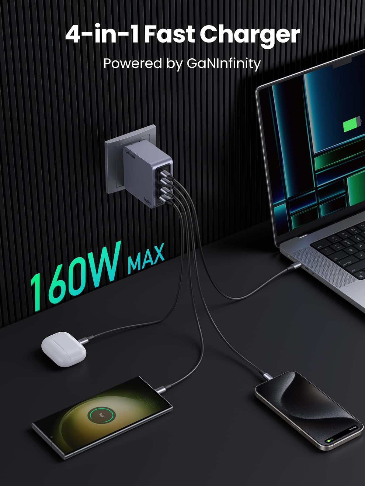 Foto 3 pulgar | Cargador Ugreen Nexode Pro 160 W Usb C 4 Puertos Pd 3.1 Gan Macbook - Venta Internacional