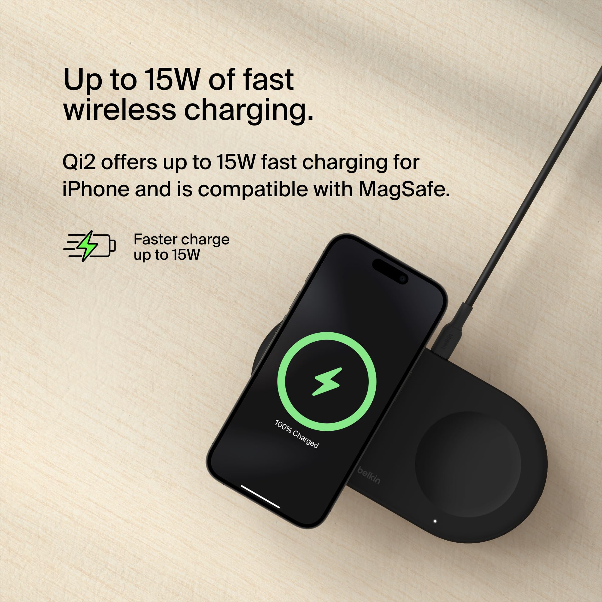 Foto 4 | Base De Carga Inalámbrica Belkin Boostcharge Pro 2 En 1 Negra - Venta Internacional.