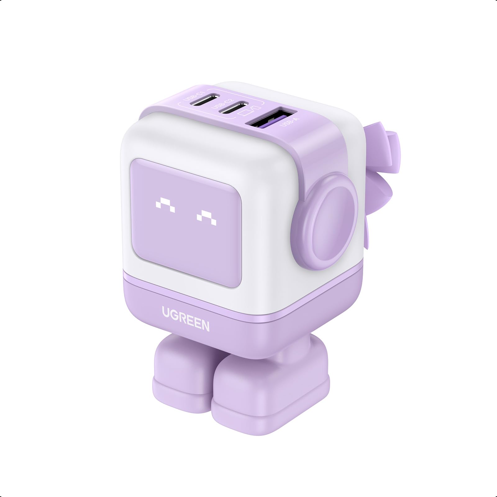 Cargador Ugreen Uno, 65 W, Usb C, Nexode, Robot Gan De 3 Puertos, Color Morado - Venta Internacional.