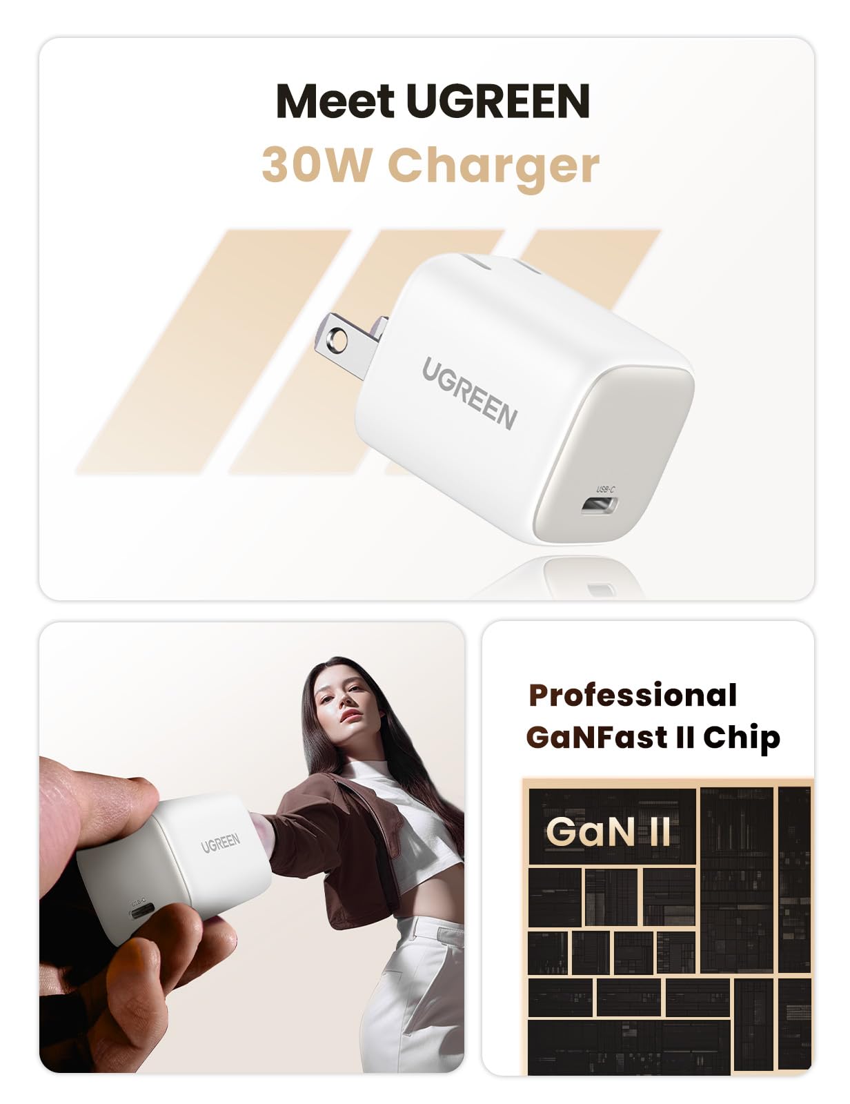 Foto 3 pulgar | Cargador Ugreen 30w Usb C Nexode Plegable Gan Pps Blanco - Venta Internacional.