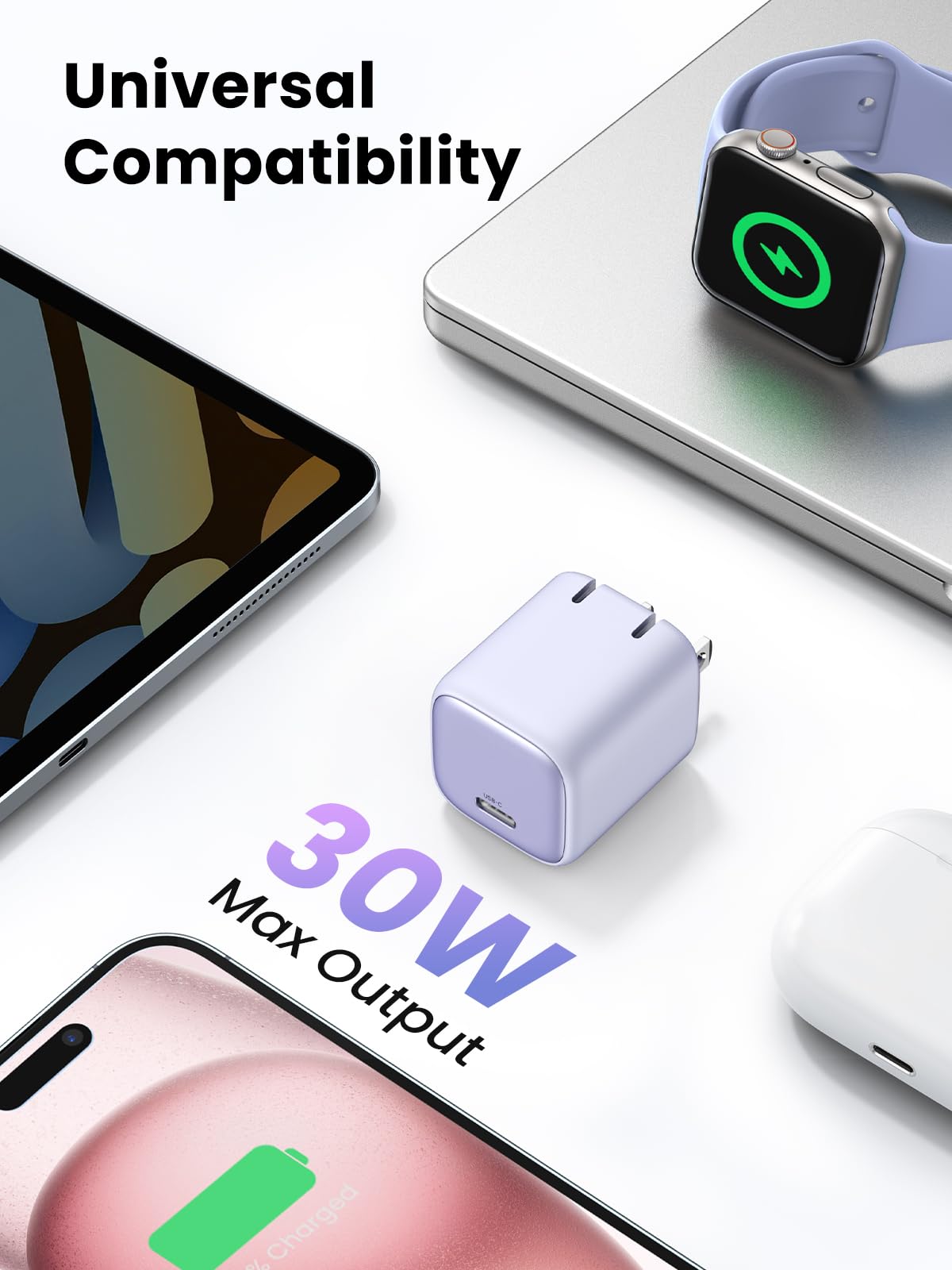 Foto 6 pulgar | Cargador Ugreen 30w Usb C Nexode Plegable Gan Pps Púrpura - Venta Internacional