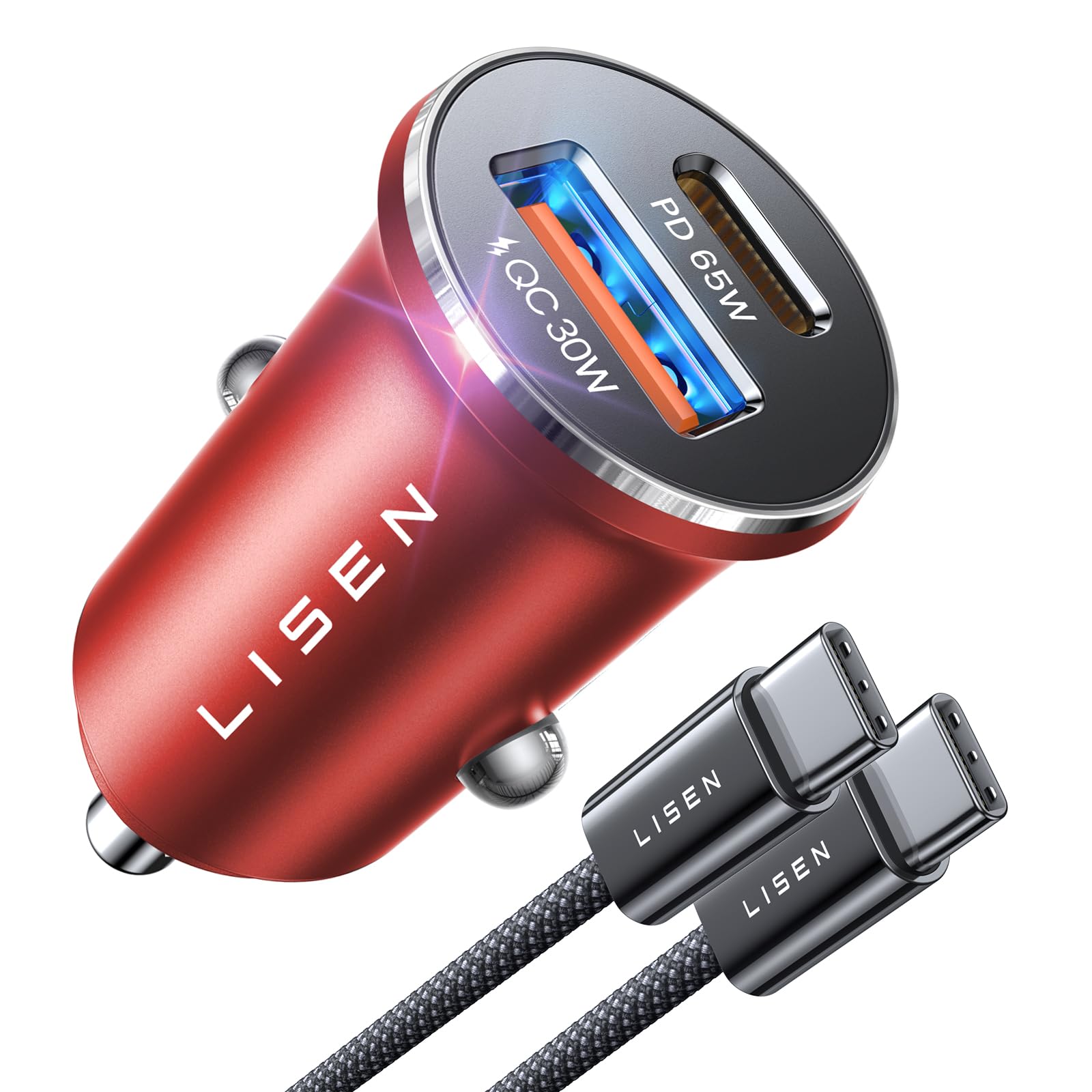 Cargador De Coche Lisen Usb C 95 W Pd65 W De Carga Rápida De Doble Puerto Rojo - Venta Internacional.