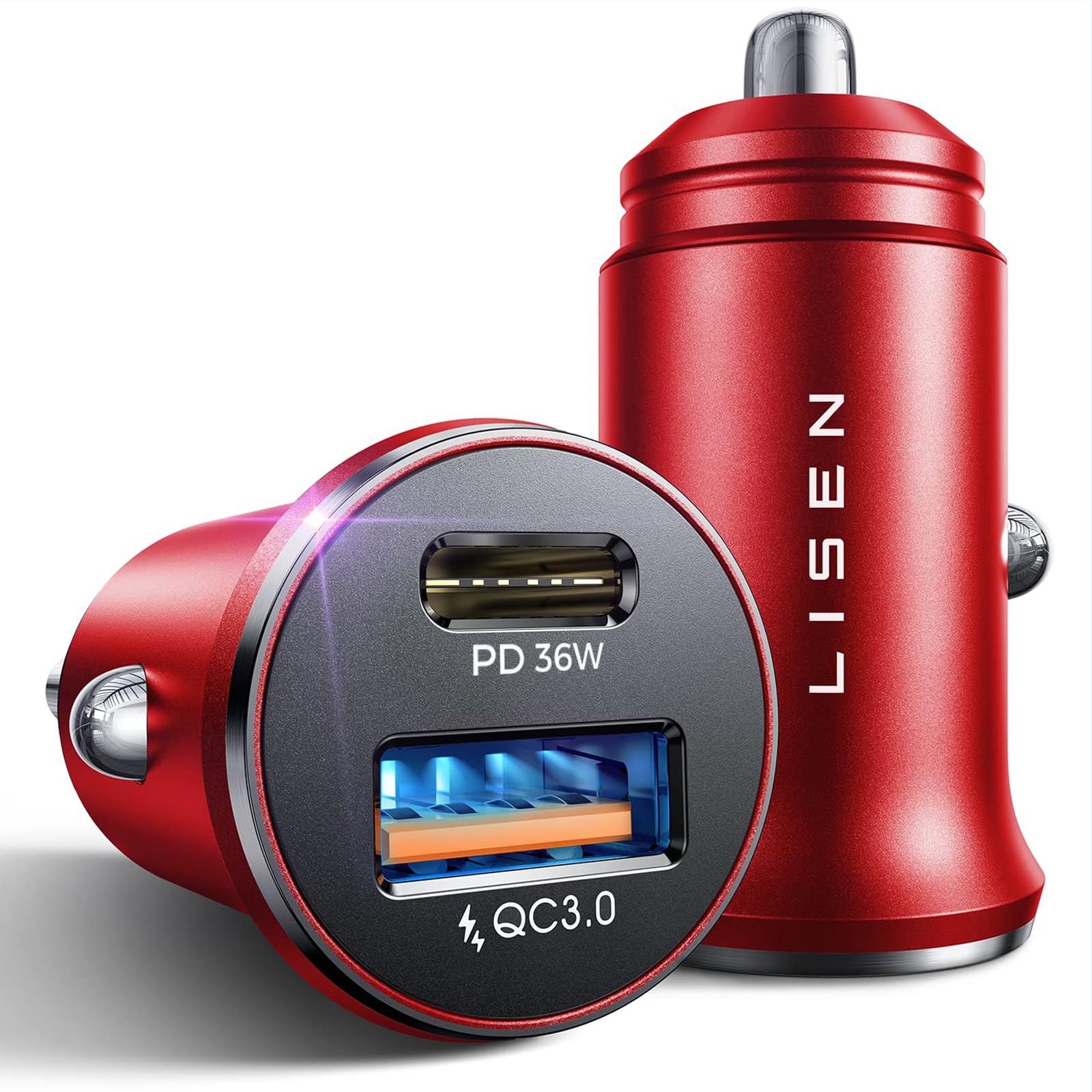 Adaptador De Cargador De Coche Lisen, 48 W, Usb C, Carga Rápida, Paquete De 2 Unidades, Rojo - Venta Internacional.