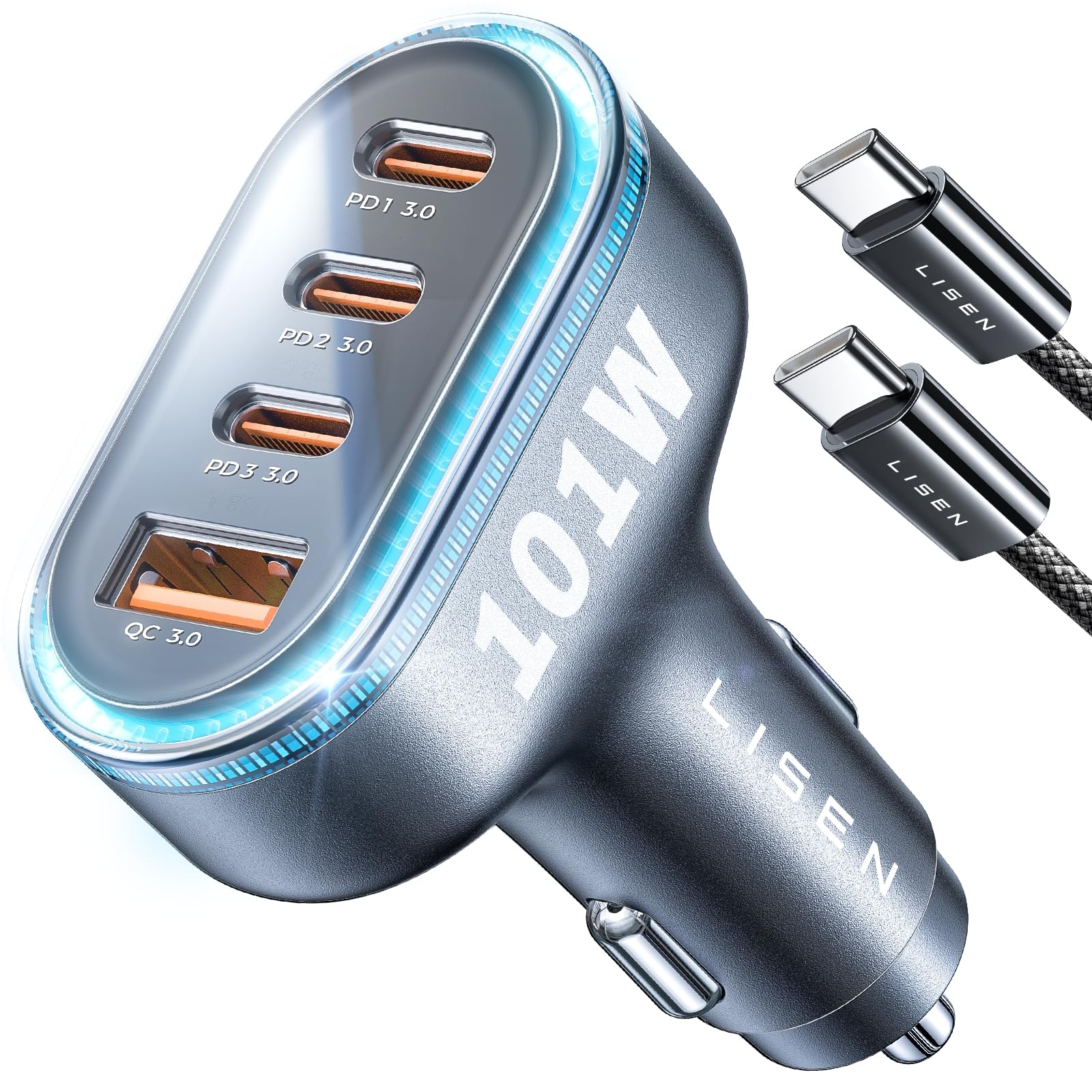 Cargador De Coche Lisen 101w Usb C De 4 Puertos De Carga Rápida Pd3.0 Y Qc3.0 - Venta Internacional.