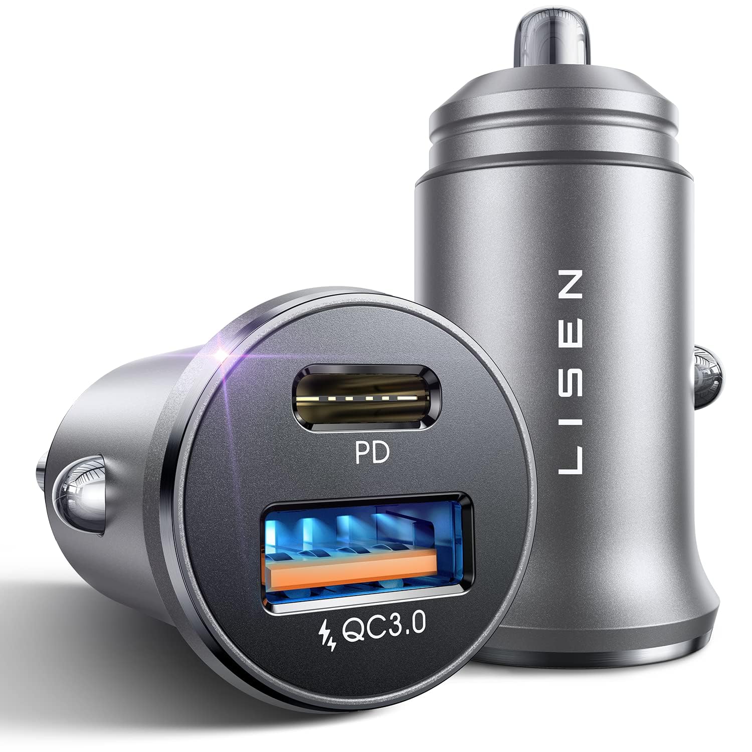 Adaptador De Cargador De Coche Lisen Usb C Fast Charge 48 W, Paquete De 2 Unidades, Plateado - Venta Internacional.