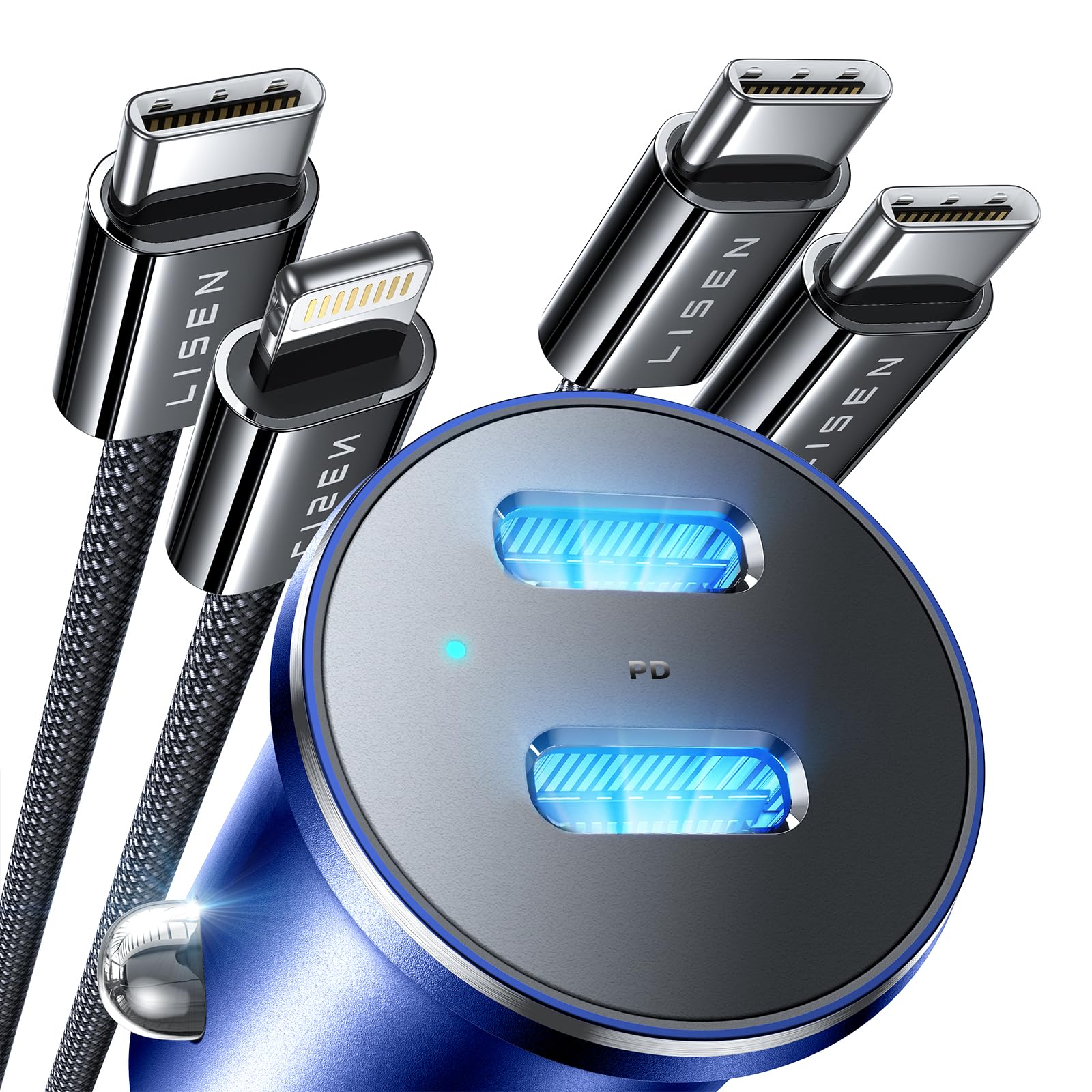 Cargador De Coche Lisen Dual Usb C Pd45w Con Usb C Y Cable Lightning - Venta Internacional.