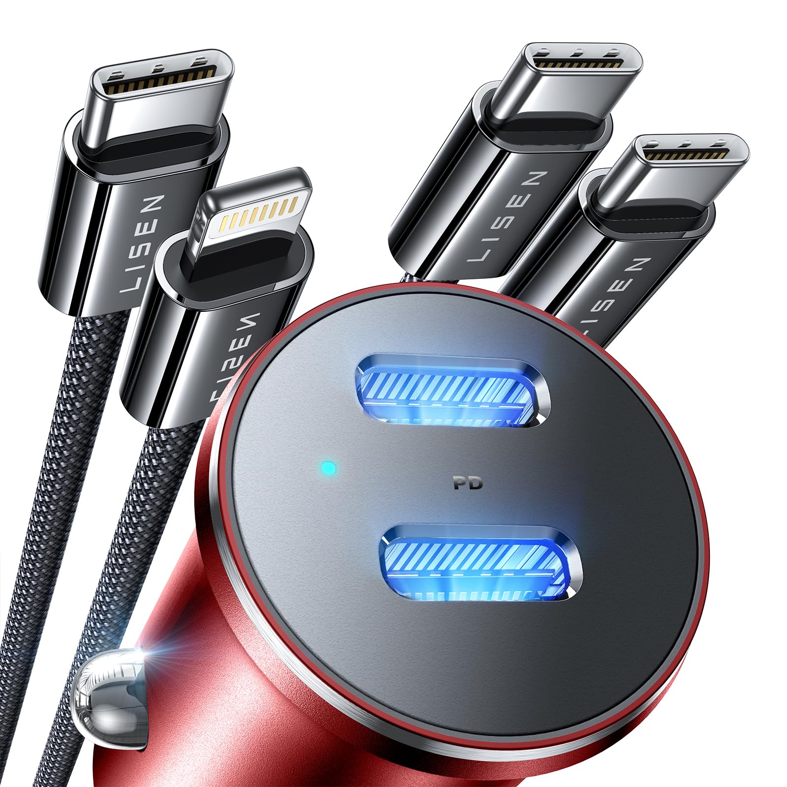 Cargador De Coche Lisen Usb C De 90 W Con Cable Usb C Y Lightning Para Iphone - Venta Internacional.