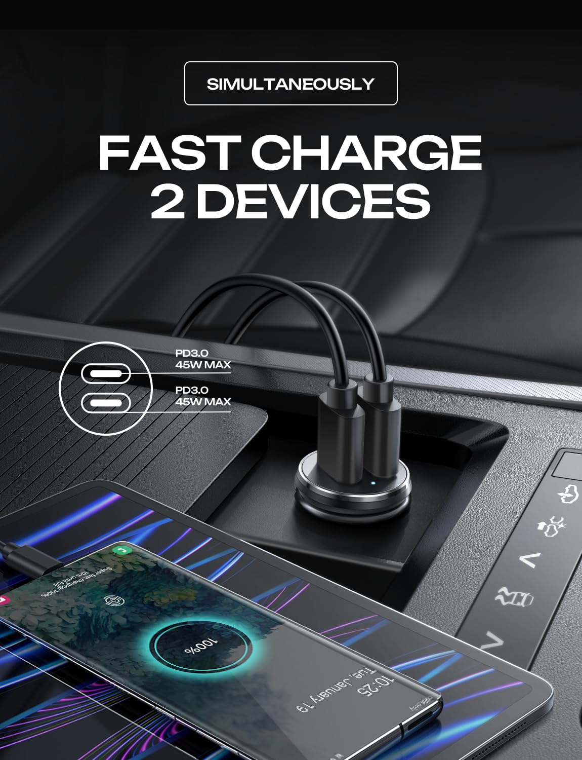 Foto 5 pulgar | Cargador De Coche Lisen, Adaptador Usb C Para Encendedor De Cigarrillos De 90 W - Venta Internacional.