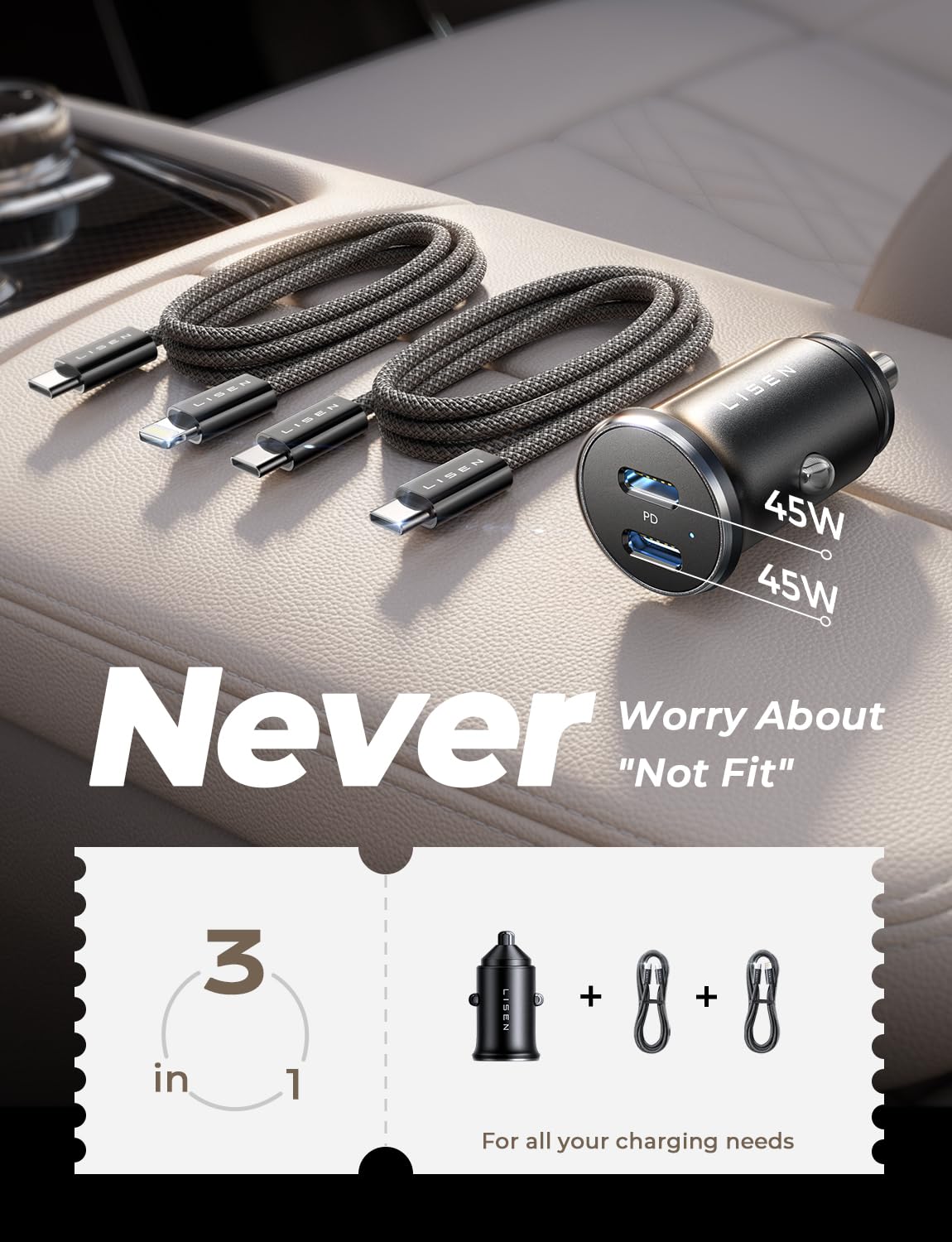 Foto 5 pulgar | Cargador De Coche Lisen 90w Usb C De Carga Rápida Para Iphone 15 - Venta Internacional.