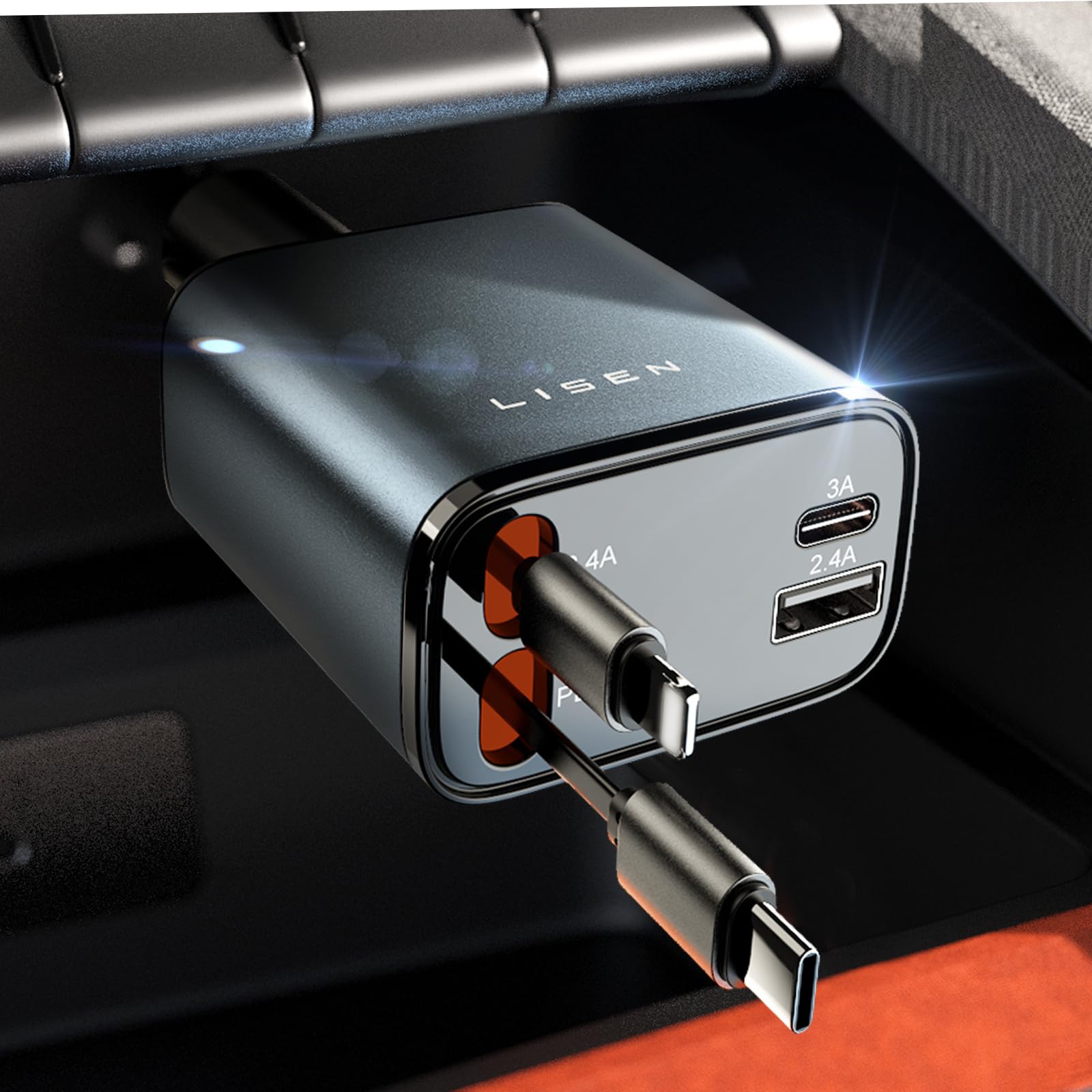 Cargador De Coche Lisen Retráctil Usb 4 En 1 De 69 W Con Carga Rápida - Venta Internacional.