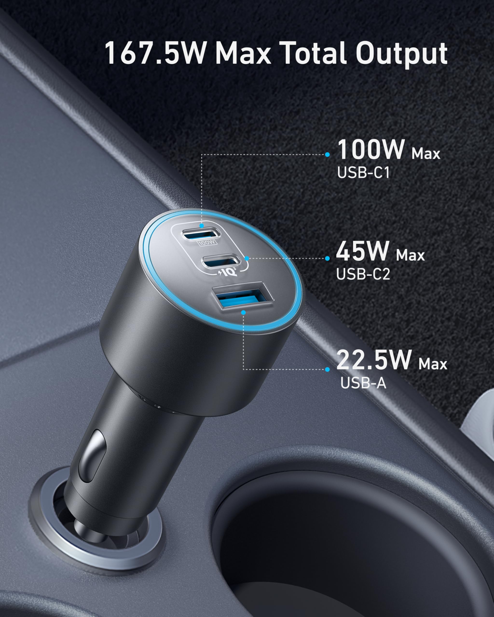 Foto 2 | Cargador De Coche Anker Iphone 16 Usb-c 167,5 W De 3 Puertos Para Iphone - Venta Internacional.