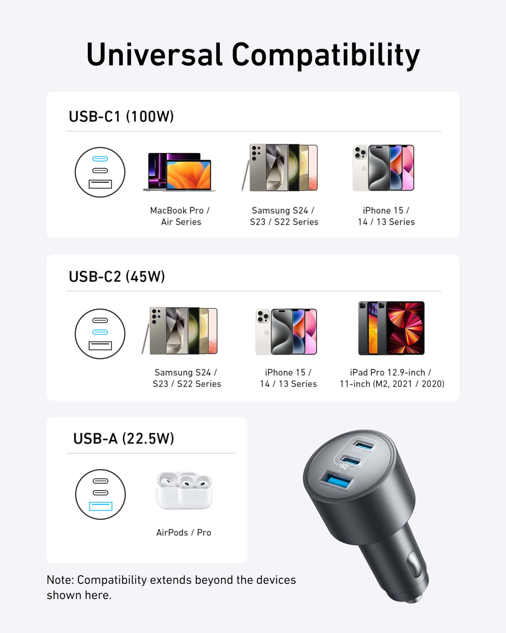 Foto 7 | Cargador De Coche Anker Iphone 16 Usb-c 167,5 W De 3 Puertos Para Iphone - Venta Internacional.