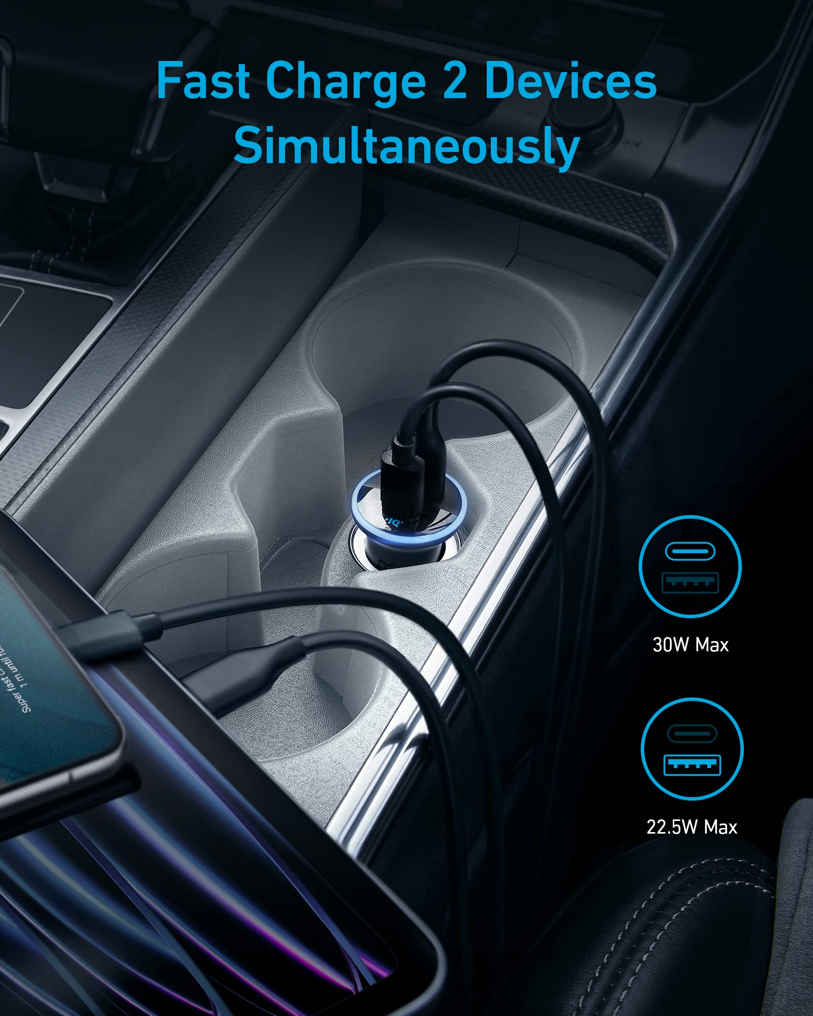 Foto 4 | Adaptador De Cargador De Coche Anker Usb-c De 52,5 W Con Poweriq 3.0 De 30 W - Venta Internacional.