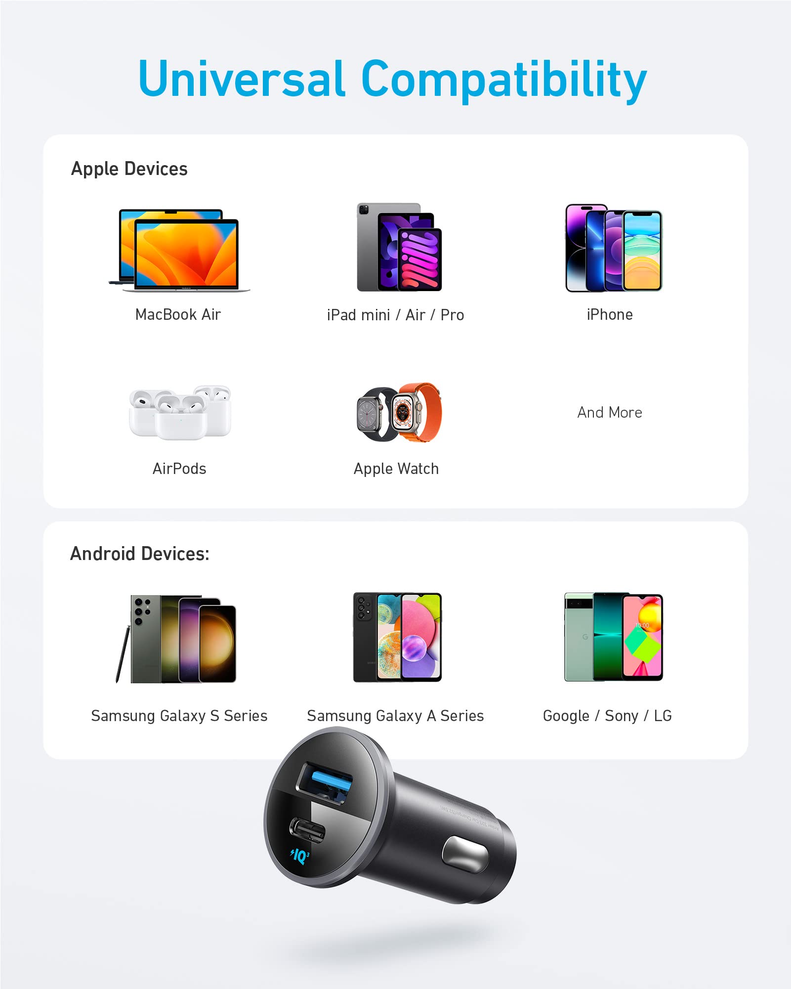 Foto 5 | Adaptador De Cargador De Coche Anker Usb-c De 52,5 W Con Poweriq 3.0 De 30 W - Venta Internacional.