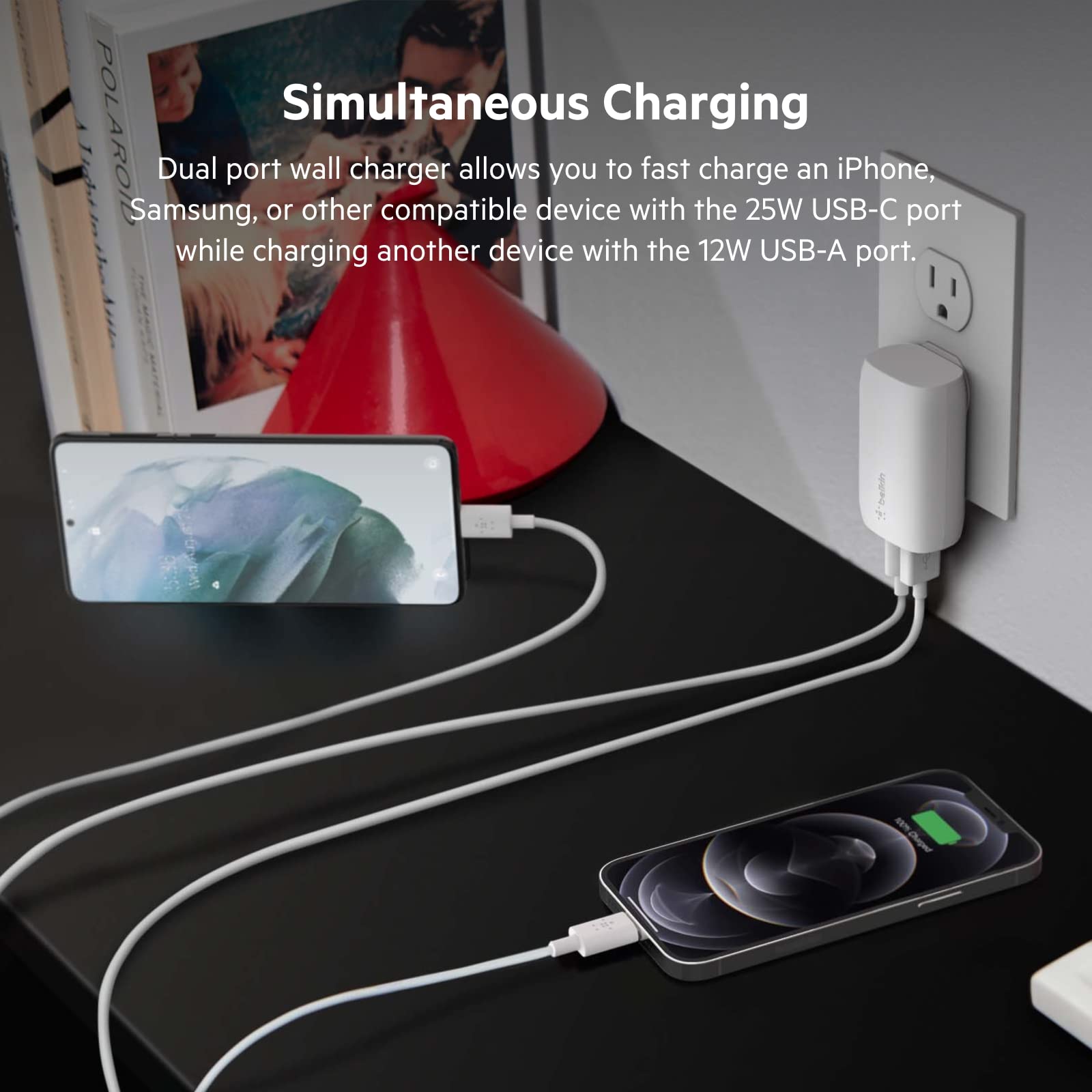 Foto 2 | Cargador De Pared Belkin De 37 W Con Suministro De Energía Usb-c De 25 W + 12 W - Venta Internacional.