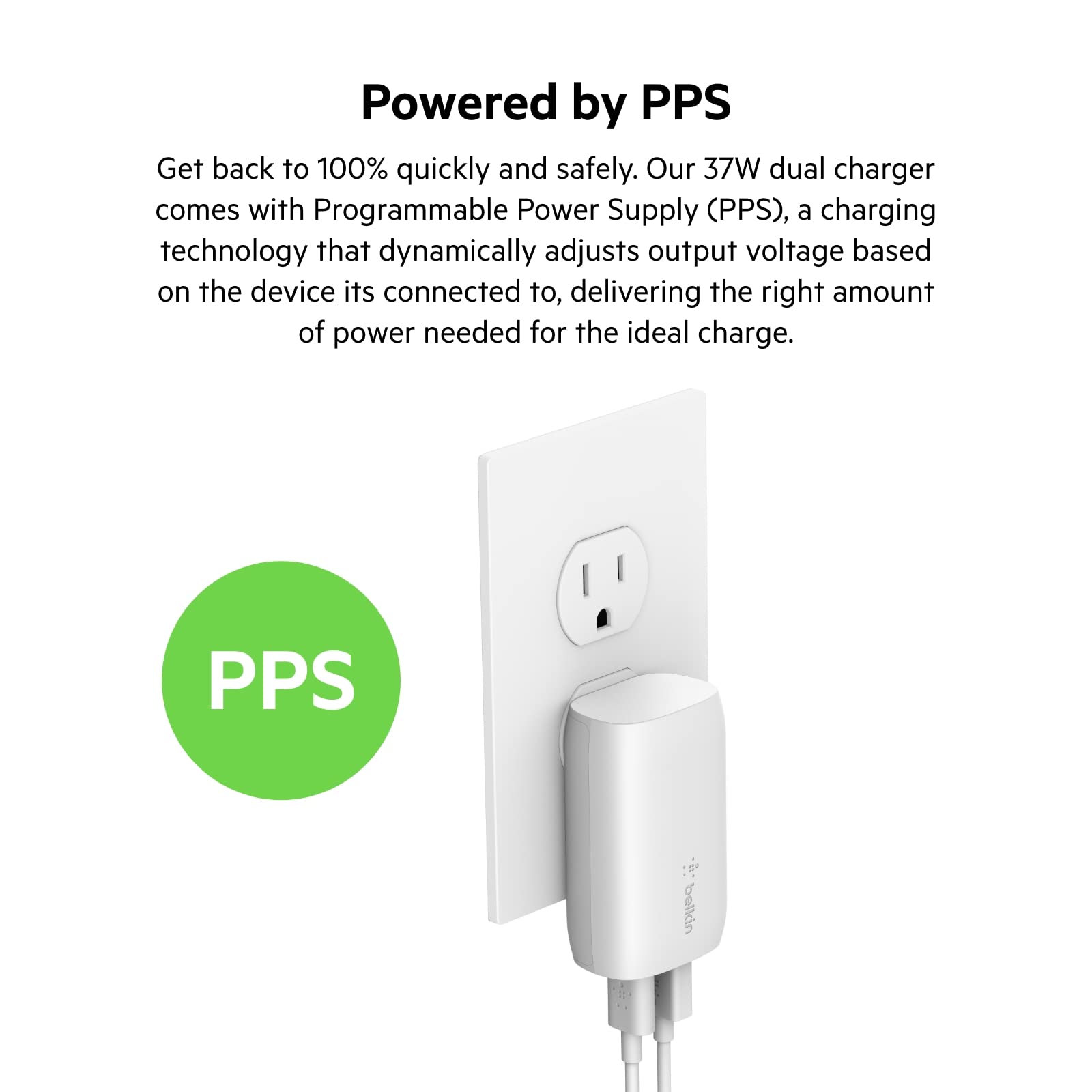Foto 3 | Cargador De Pared Belkin De 37 W Con Suministro De Energía Usb-c De 25 W + 12 W - Venta Internacional.