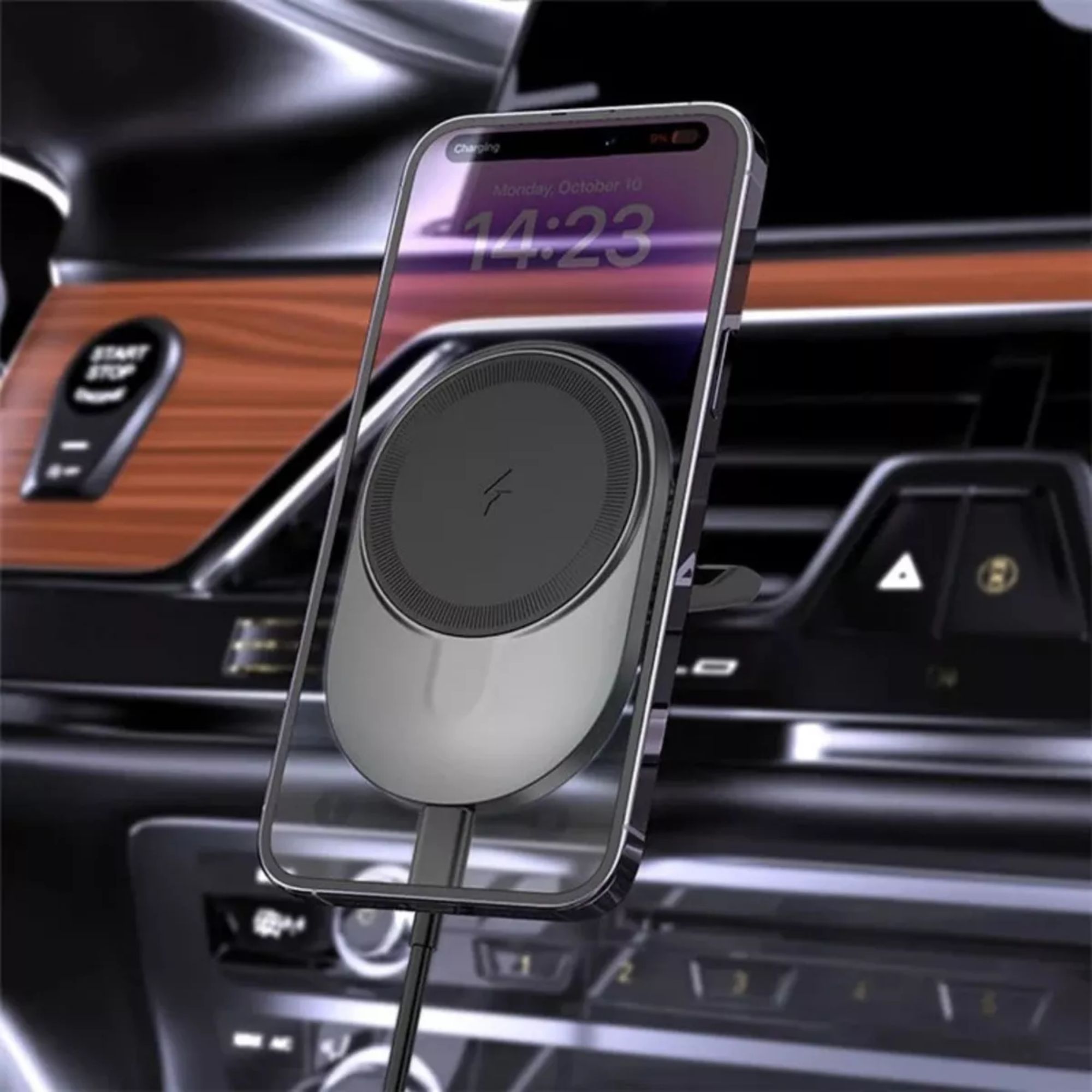 Foto 4 pulgar | Cargador Inalámbrico Soporte de Auto Mr. Gadgets para iPhone Magsafe Negro