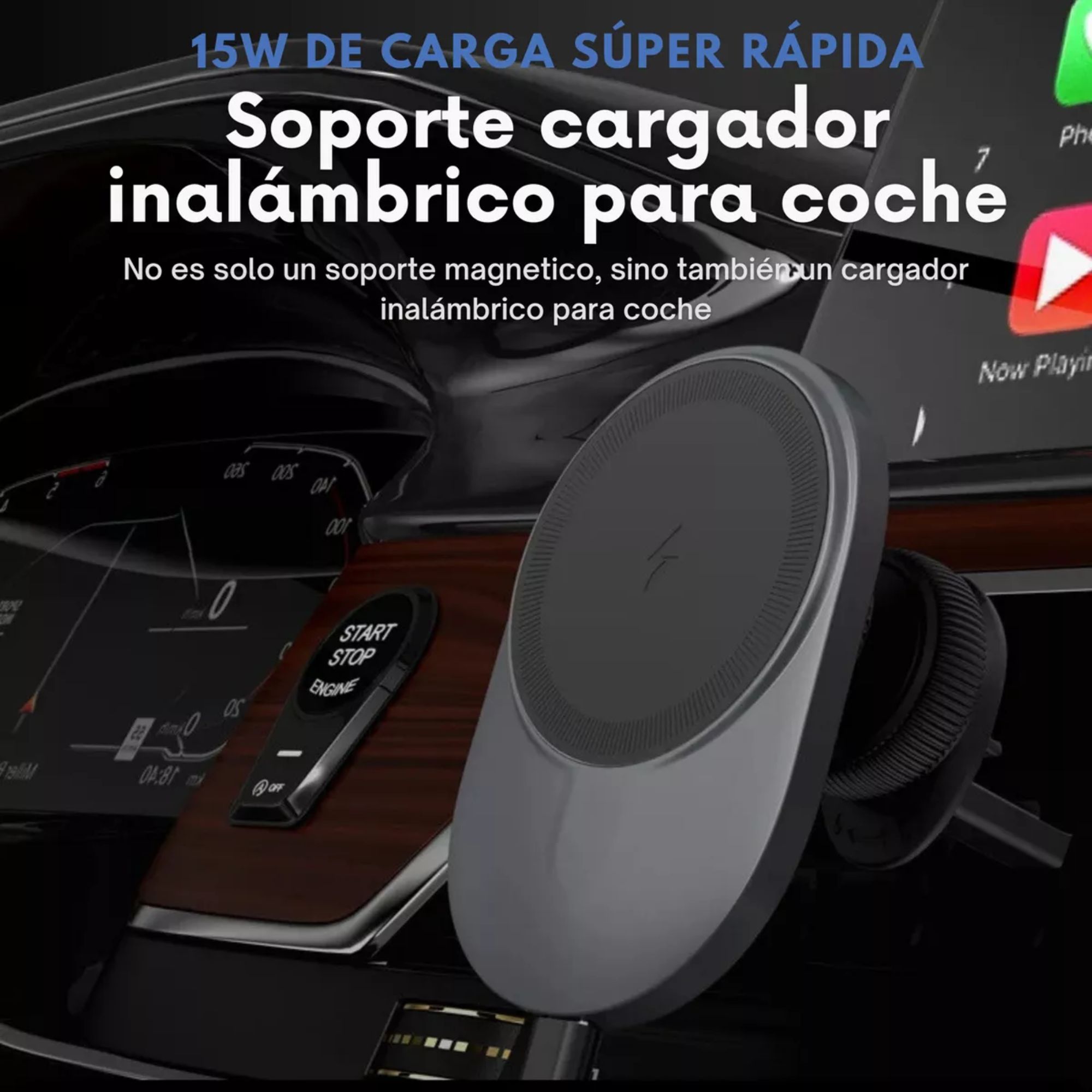 Foto 9 pulgar | Cargador Inalámbrico Soporte de Auto Mr. Gadgets para iPhone Magsafe Negro