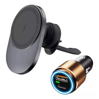 Foto 1 | Kit Cargador Inalambrico Soporte Auto para iPhone Magsafe Negro