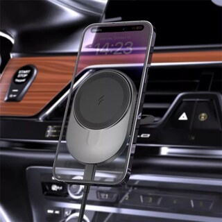 Foto 3 | Kit Cargador Inalambrico Soporte Auto para iPhone Magsafe Negro