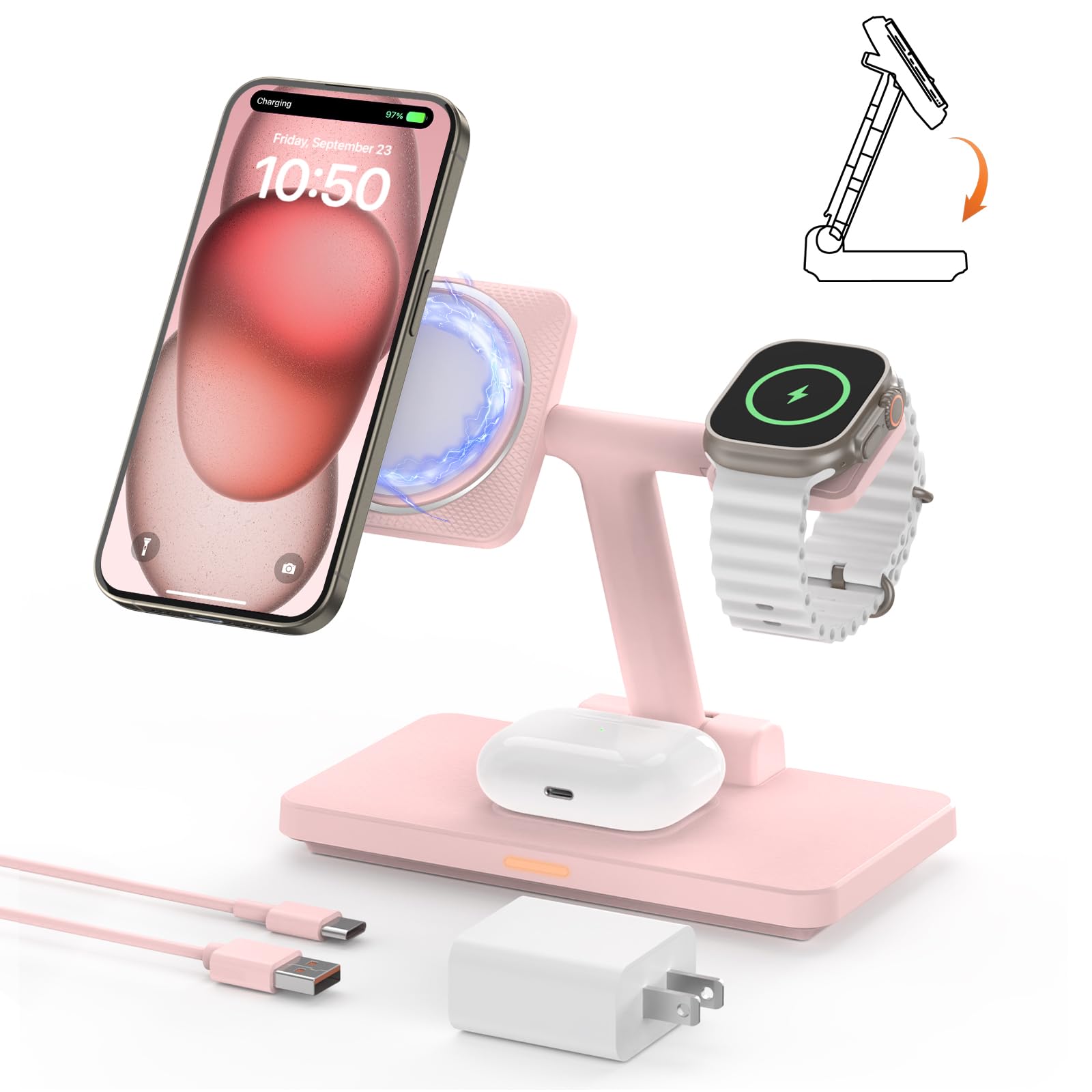 Estación De Carga Inalámbrica Joygeek 3 En 1 Para Iphone Mag-safe - Venta Internacional.
