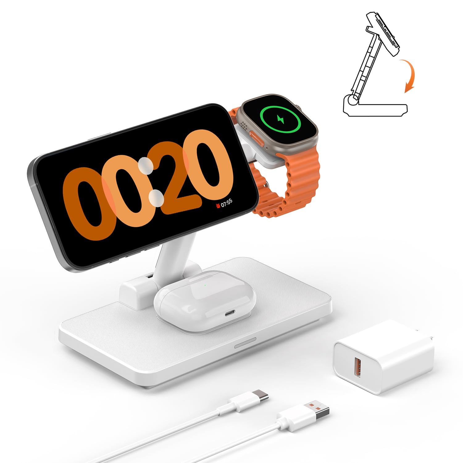 Cargador Inalámbrico Joygeek 3 En 1 Magnético Para Iphone Apple Watch Airpods - Venta Internacional.