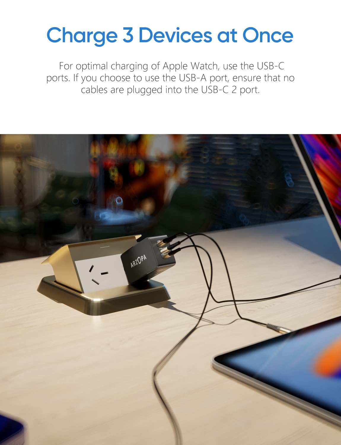 Foto 6 | Bloque De Carga Arzopa Usb C Pps De 65 W Con 3 Puertos Para Macbook Pro/air - Venta Internacional.