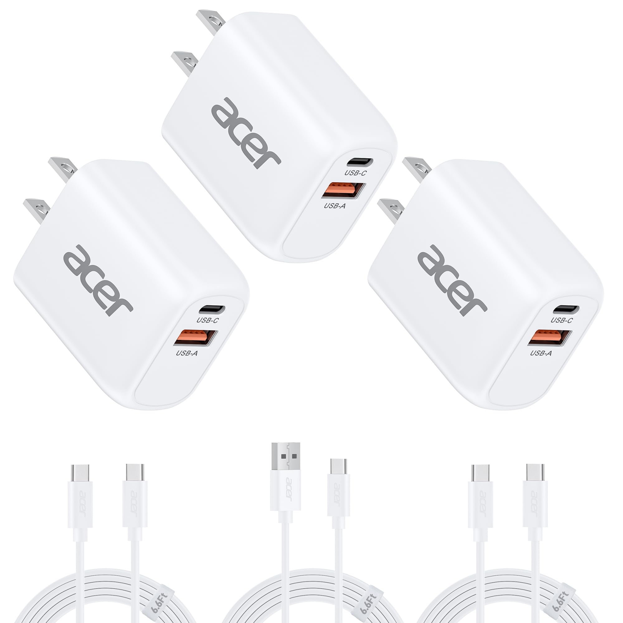 Cargador Charger Block Acer De 20 W Con Doble Puerto Usb C, Paquete De 3 Unidades Con Cables - Venta Internacional. $638