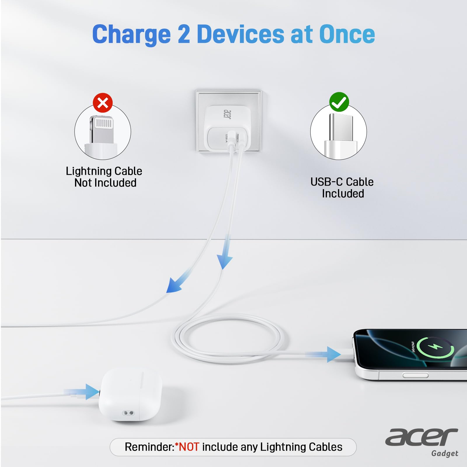 Foto 3 pulgar | Cargador Charger Block Acer De 20 W Con Doble Puerto Usb C, Paquete De 3 Unidades Con Cables - Venta Internacional.