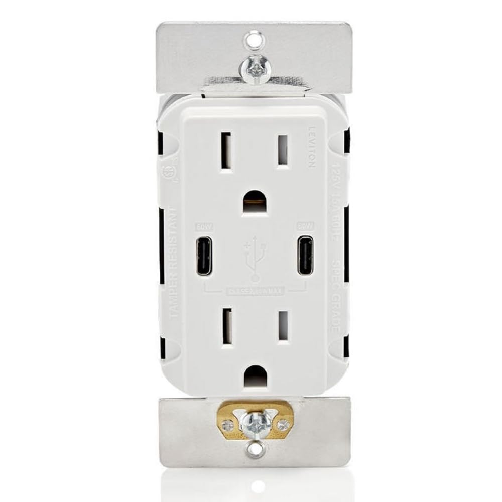 Foto 2 pulgar | Cargador De Pared Leviton T5636-w Usb Dual Tipo C/c 60 W Blanco - Venta Internacional.