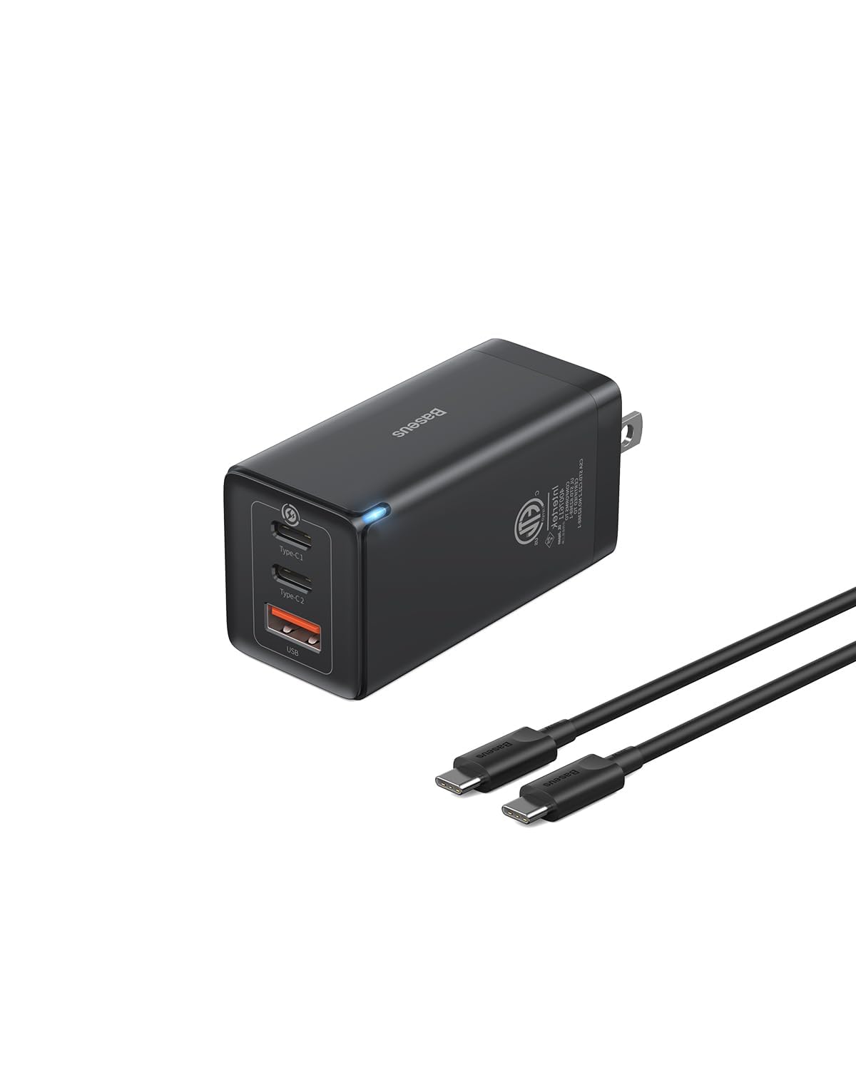 Foto 1 | Cargador Usb C Baseus 65w, 3 Puertos, Gan Plegable, Para Iphone - Venta Internacional.