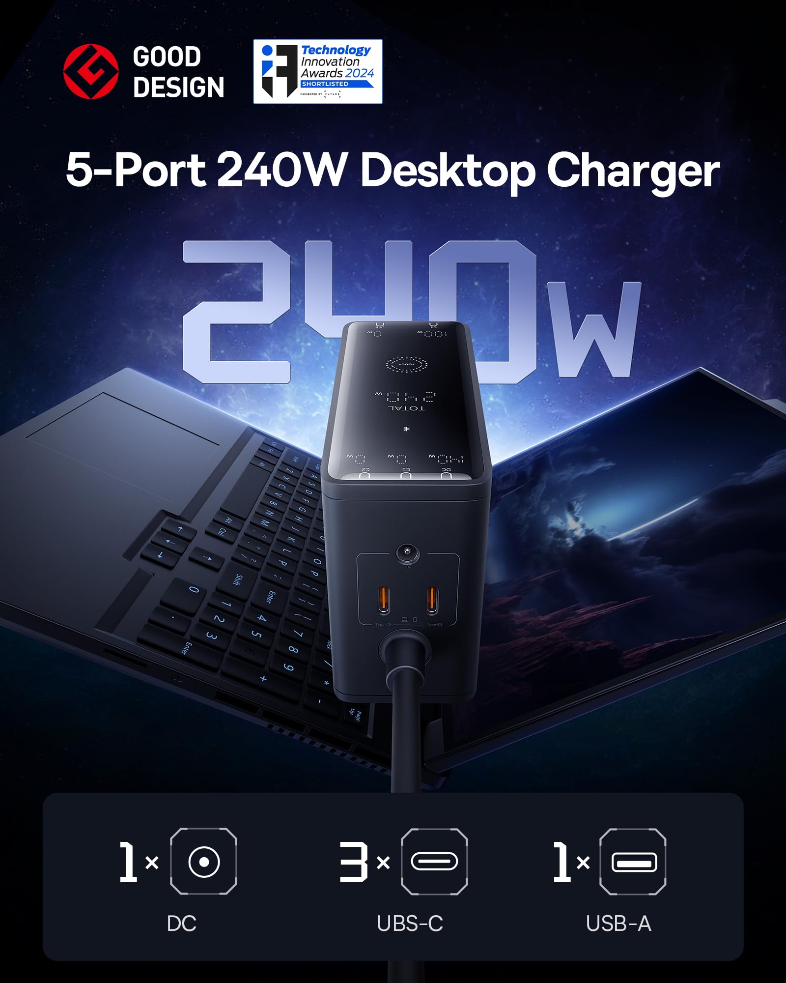 Foto 3 pulgar | Estación De Carga Baseus Smart 5 En 1 Gan Desktop Usb C De 240 W - Venta Internacional.