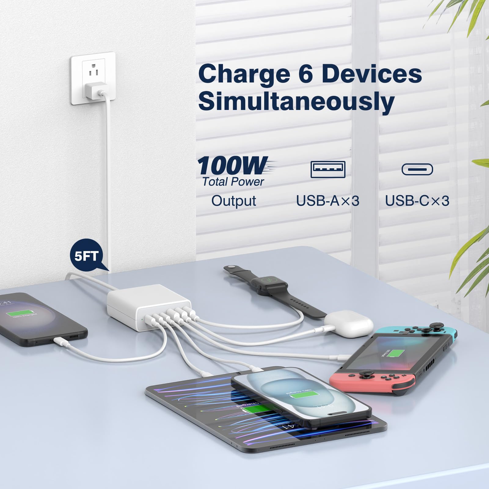 Foto 2 | Estación De Carga Ifeart Usb C Fast Charger 100w 6 Puertos - Venta Internacional.