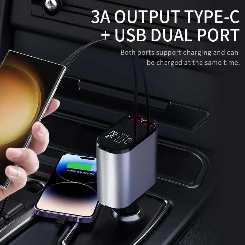 Foto 5 pulgar | Cargador De Coche Retráctil Kartice 4 En 1 Usb C De 60 W Con 2 Puertos Usb - Venta Internacional.