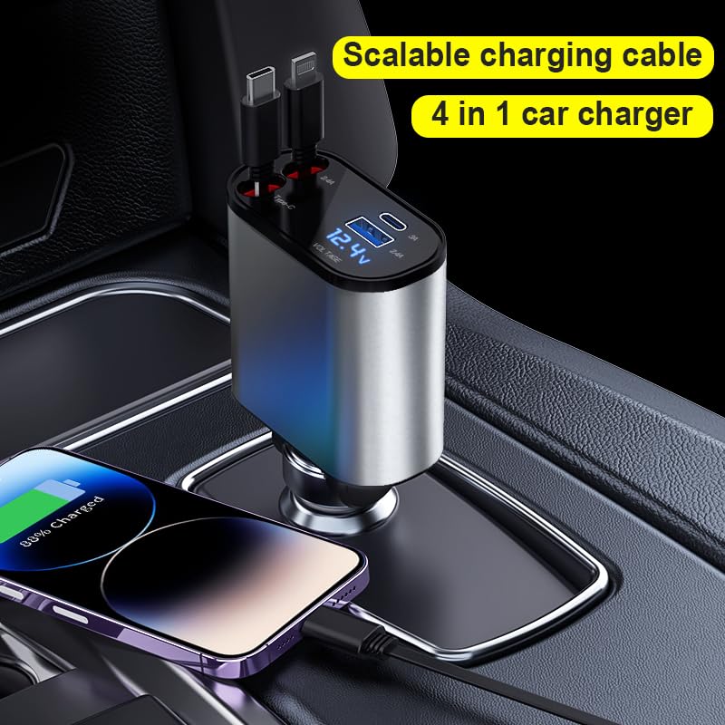 Foto 7 pulgar | Cargador De Coche Retráctil Kartice 4 En 1 Usb C De 60 W Con 2 Puertos Usb - Venta Internacional.