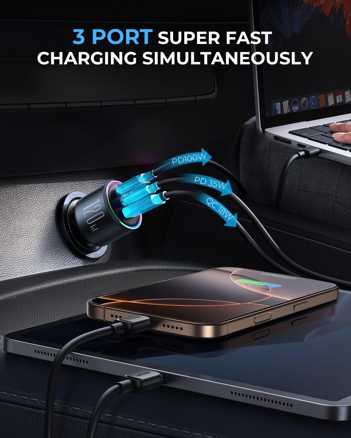 Foto 4 pulgar | Cargador De Coche Joyroom 120w Usb C Pd100w+pd35w Para Iphone 16 Pro - Venta Internacional.