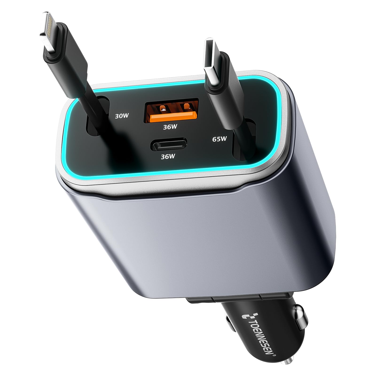 Cargador De Coche Toennesen Retráctil De 131 W, 4 En 1, Carga Superrápida - Venta Internacional. $792