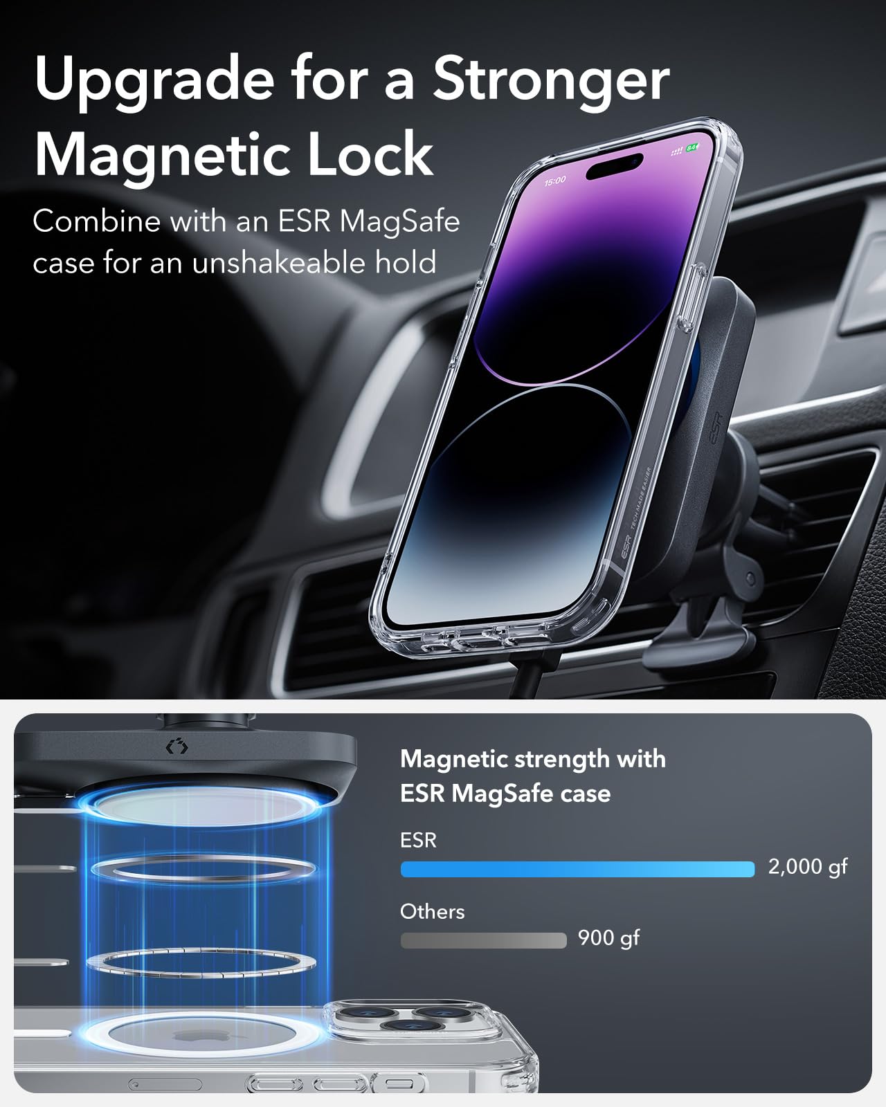 Foto 8 pulgar | Cargador De Coche Inalámbrico Magnético Esr 15w Magsafe Para Iphone - Venta Internacional.