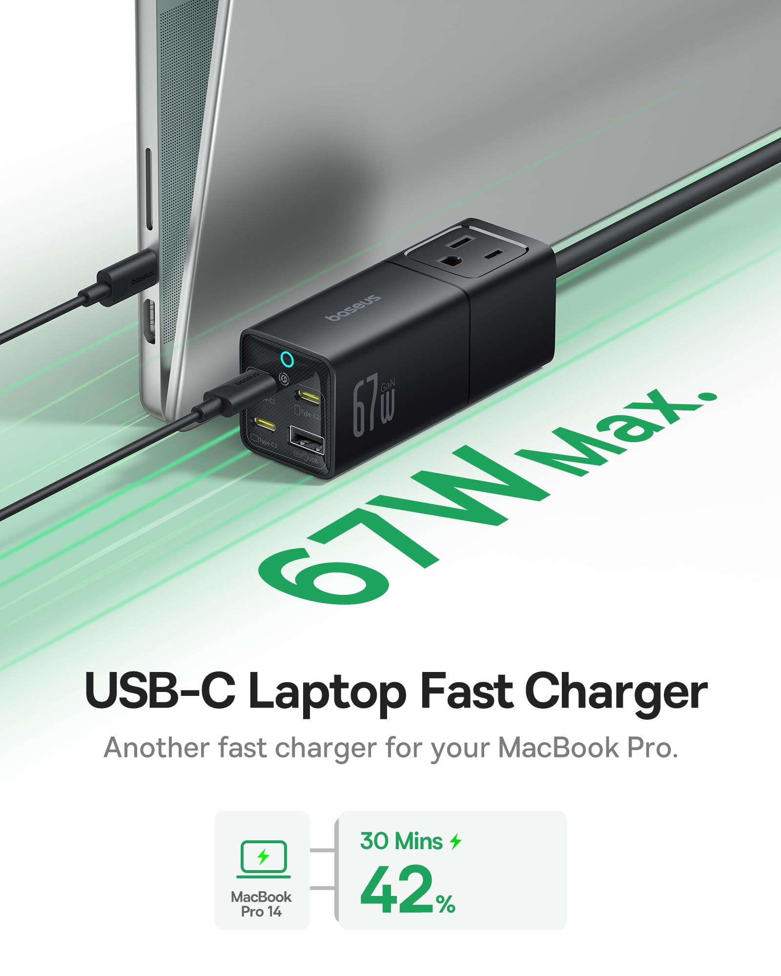 Foto 3 | Estación De Carga Baseus De 67 W 5 En 1 Con 2 Salidas Ac Y Usb-c - Venta Internacional.