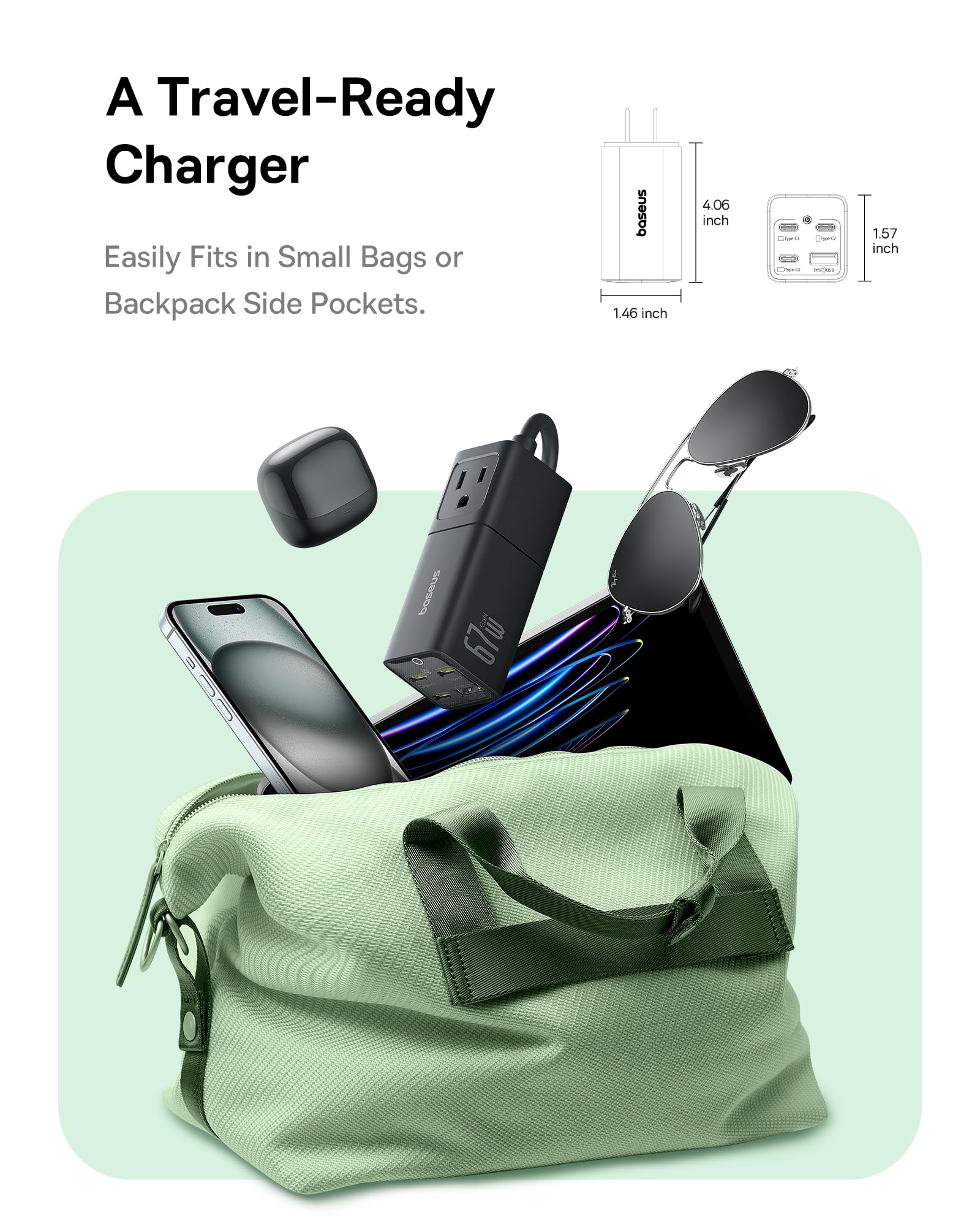 Foto 7 pulgar | Estación De Carga Baseus De 67 W 5 En 1 Con 2 Salidas Ac Y Usb-c - Venta Internacional.