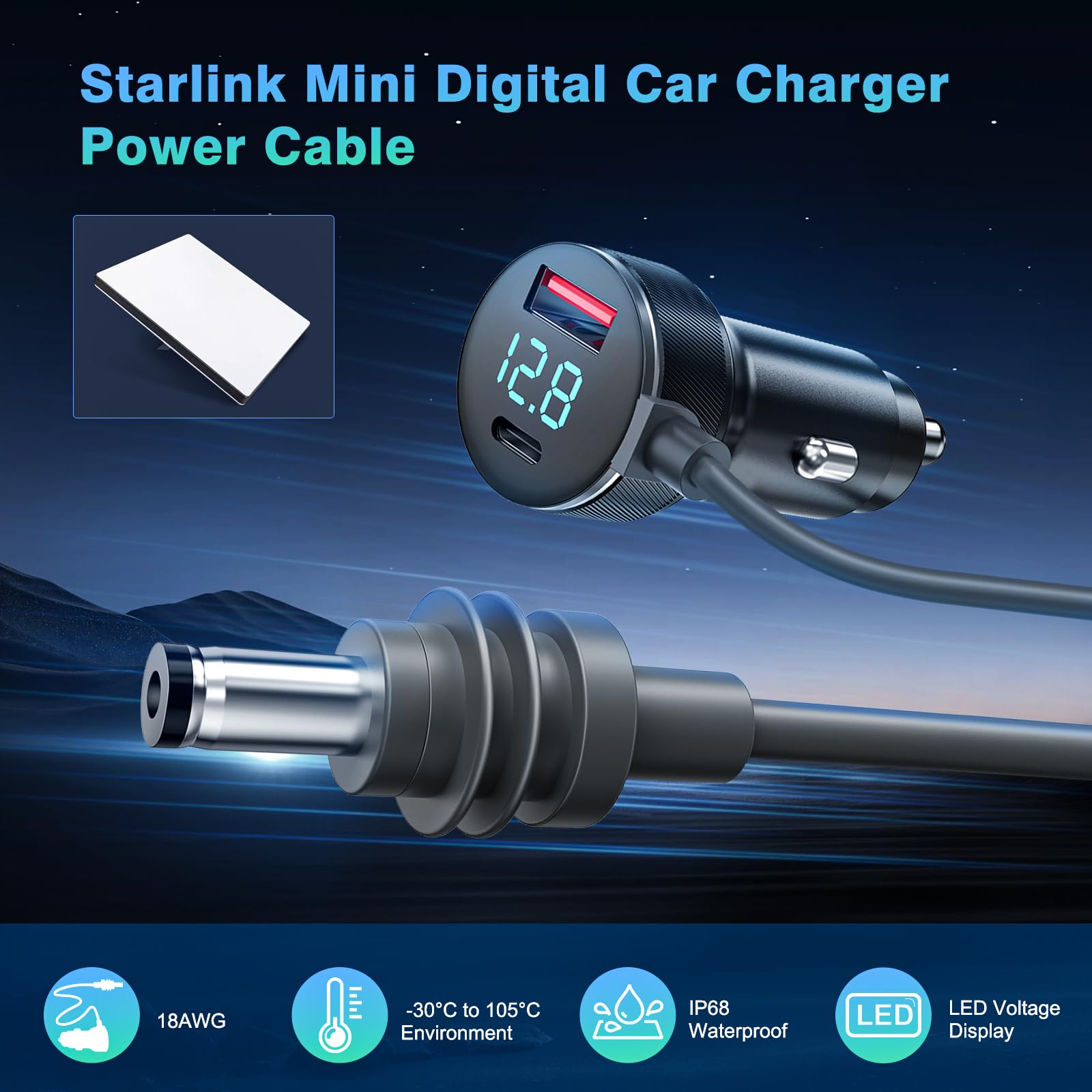 Foto 4 pulgar | Cable De Alimentación Para Coche Starlink Mini 3 En 1 De 10 Pies/3 M Con Pantalla De Voltaje - Venta Internacional.