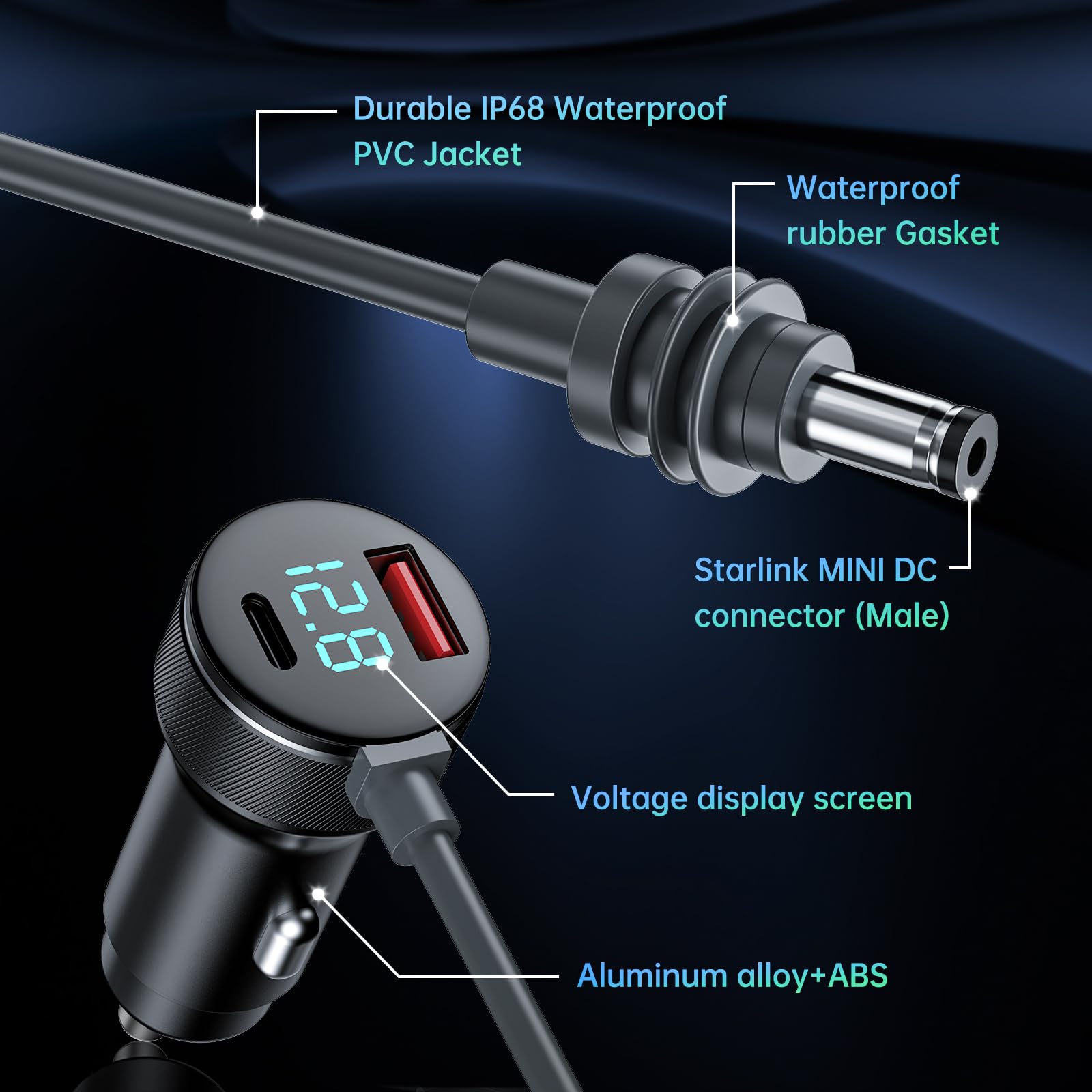 Foto 5 pulgar | Cable De Alimentación Para Coche Starlink Mini 3 En 1 De 10 Pies/3 M Con Pantalla De Voltaje - Venta Internacional.