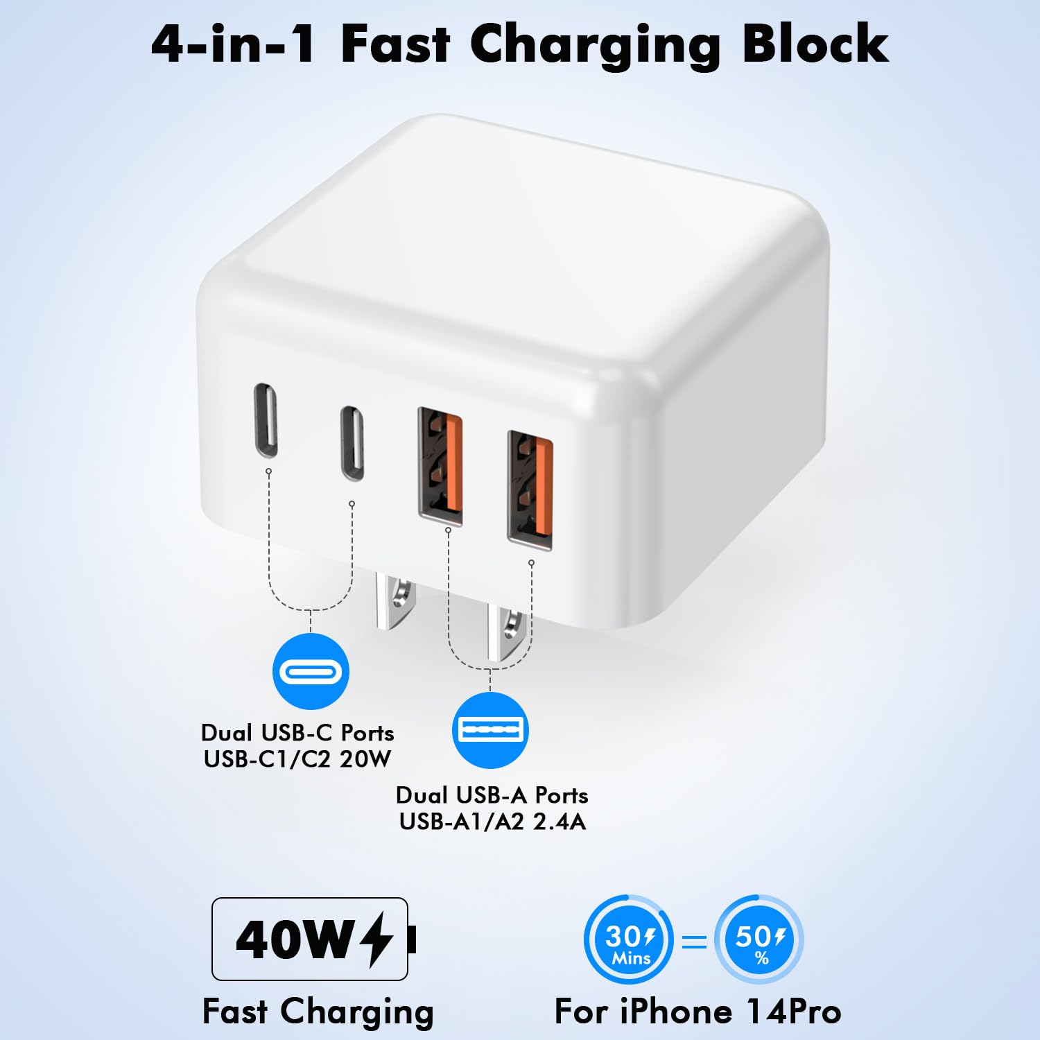 Foto 3 pulgar | Bloque De Carga Articona Usb C De Cuatro Puertos, 40 W, Paquete De 2 Unidades Para Iphone - Venta Internacional.