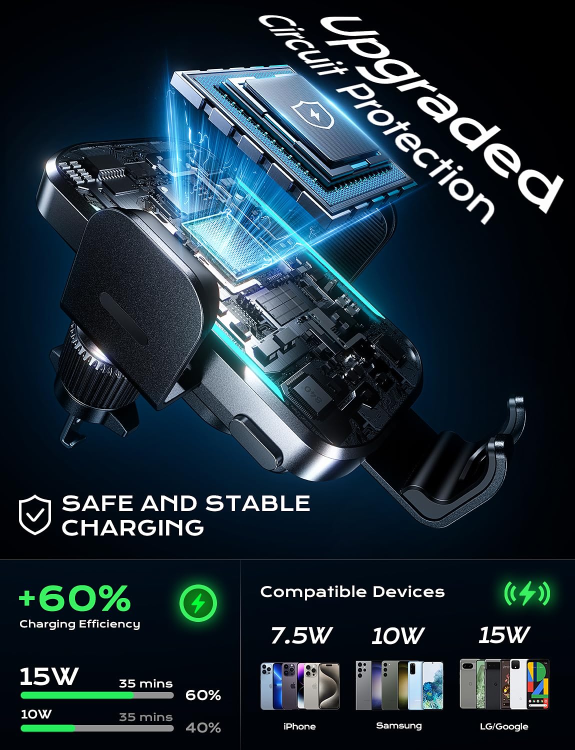 Foto 4 | Cargador De Coche Inalámbrico Chgeek De Carga Rápida De 15 W Para Iphone/samsung - Venta Internacional.