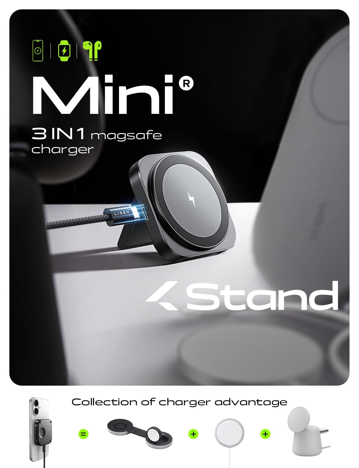 Foto 2 | Estación De Carga Lisen Travel Charger Para Apple Magsafe - Venta Internacional.