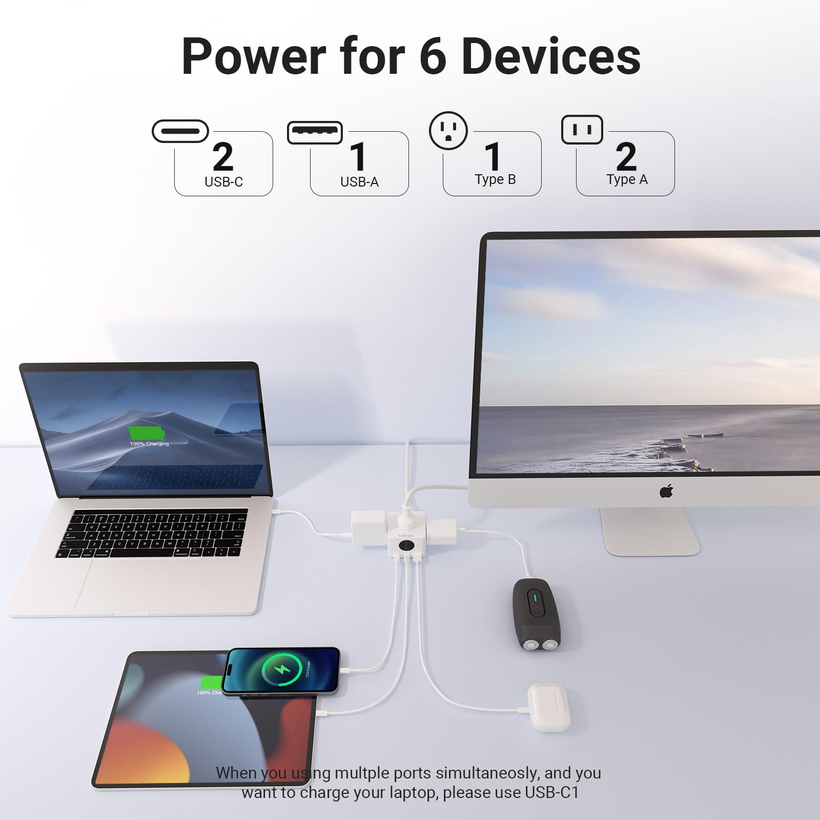 Foto 4 pulgar | Cargador Minix Usb C De 67 W Con 3 Enchufes Y Cable De 5 Pies Para El Hogar - Venta Internacional.