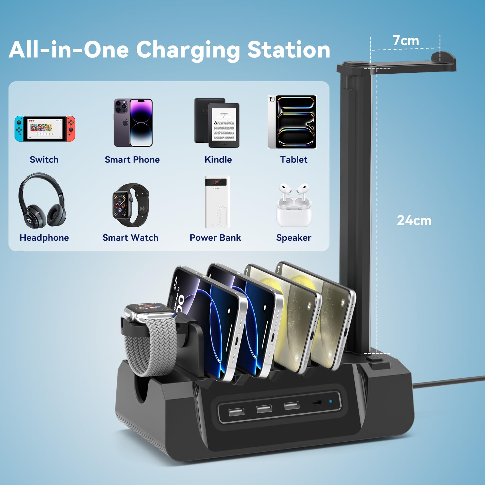 Foto 6 pulgar | Estación de Carga Kdd 6 en 1 con Soporte para Auriculares y Soporte para Reloj - Venta Internacional